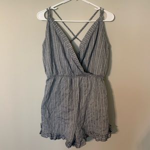 Gray striped romper size large